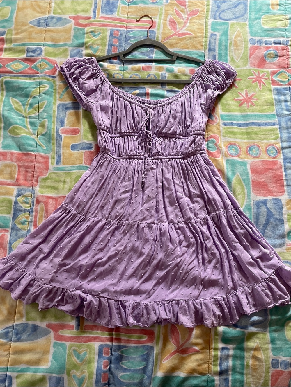 Aeropostale Lavender Puff Sleeve Tiered Dress